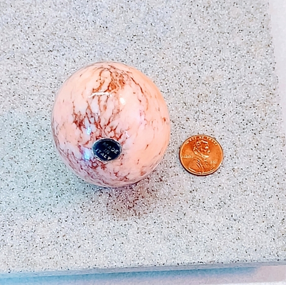 ITALIAN MARBLE PEACH & BROWN TIGER STRIPED EGG 1960s ITALY MADE WITH WOOD STAND - Picture 6 of 7